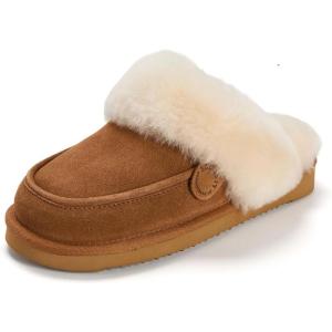 Dearfoams womens Melville Genuine Shearling Scuff(Chestnut)