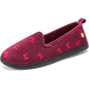 Dearfoams womens Memory Foam Slipper Gifts for Her – Rachel Closed Back House Shoe(Red Bow)