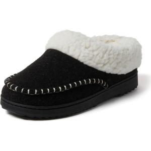Dearfoams womens Nyla Felted and Plaid Moc Toe Clog(Black)