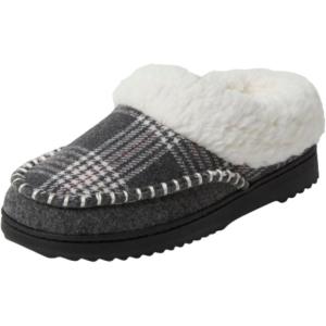 Dearfoams womens Nyla Felted and Plaid Moc Toe Clog(Dark Heather Grey)