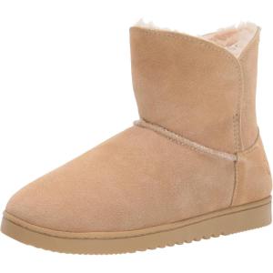 Dearfoams womens Paige Genuine Suede BootieSlipper(Desert)