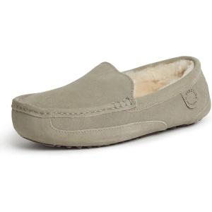 Fireside By Dearfoams Men’s Melbourne Genuine Shearling Moccasin Slippers, Memory Foam Sudede Loafers Slip-in House Shoes(Moss)
