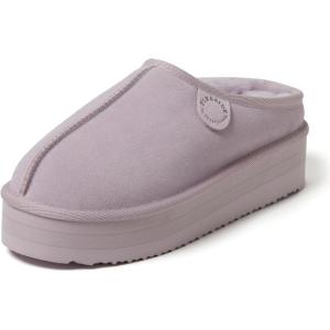 Fireside By Dearfoams Women’s Queenstown Shearling Slippers, Memory Foam Suede Clog, Indoor/Outdoor Slip-in House Shoes(Lilac Platform)