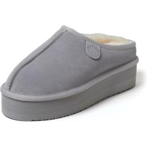 Fireside By Dearfoams Women’s Queenstown Shearling Slippers, Memory Foam Suede Clog, Indoor/Outdoor Slip-in House Shoes(Sleet Platform)