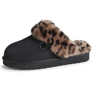 Fireside by Dearfoams Women’s Fireside Sydney Shearling Fur Indoor/Outdoor Scuff Slipper With Wide Widths(Black Combo)