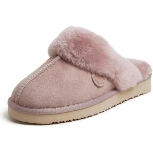 Fireside by Dearfoams Women’s Fireside Sydney Shearling Fur Indoor/Outdoor Scuff Slipper With Wide Widths(Dusty Pink)