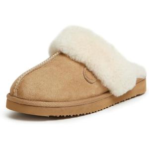 Fireside by Dearfoams Women’s Fireside Sydney Shearling Fur Indoor/Outdoor Scuff Slipper With Wide Widths(Sand)