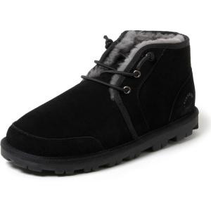 Fireside by Dearfoams mens Shepparton Shearling Fur Indoor/Outdoor Lace-up Chukka Boot(Black)