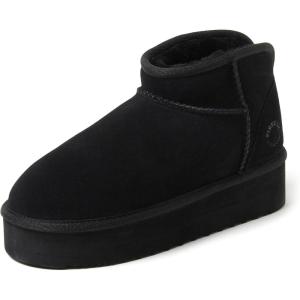 Fireside by Dearfoams womens Genuine Shearling Kingston Platform Mini Boot(Black Platform)