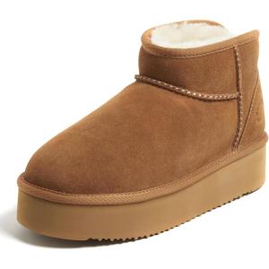 Fireside by Dearfoams womens Genuine Shearling Kingston Platform Mini Boot(Chestnut Platform)