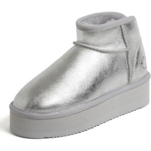 Fireside by Dearfoams womens Genuine Shearling Kingston Platform Mini Boot(Silver Platform)