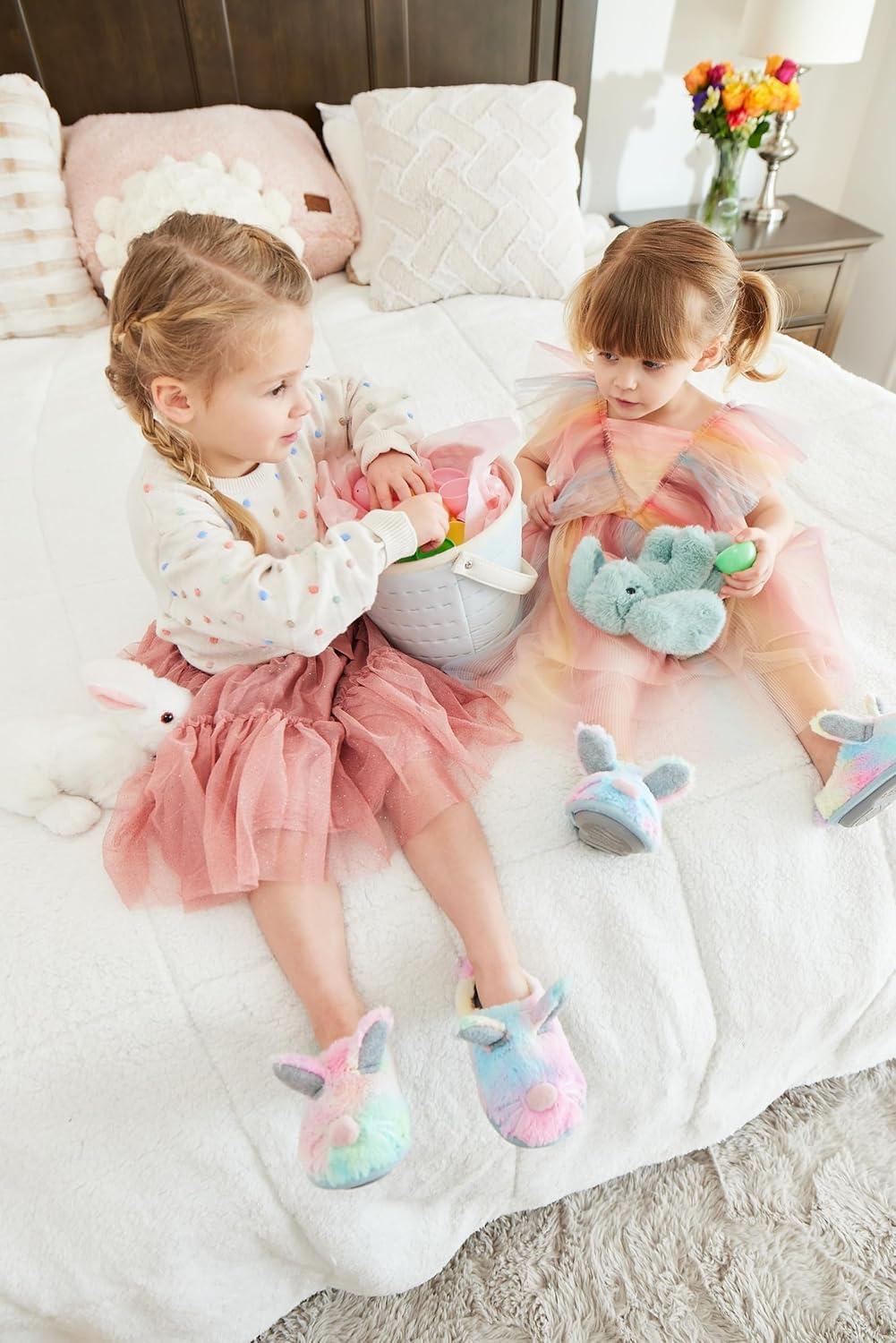 imageDearfoams Easter Basket Stuffers Gifts for Kids Family Matching Fuzzy Bunny SlippersInfant Bunny