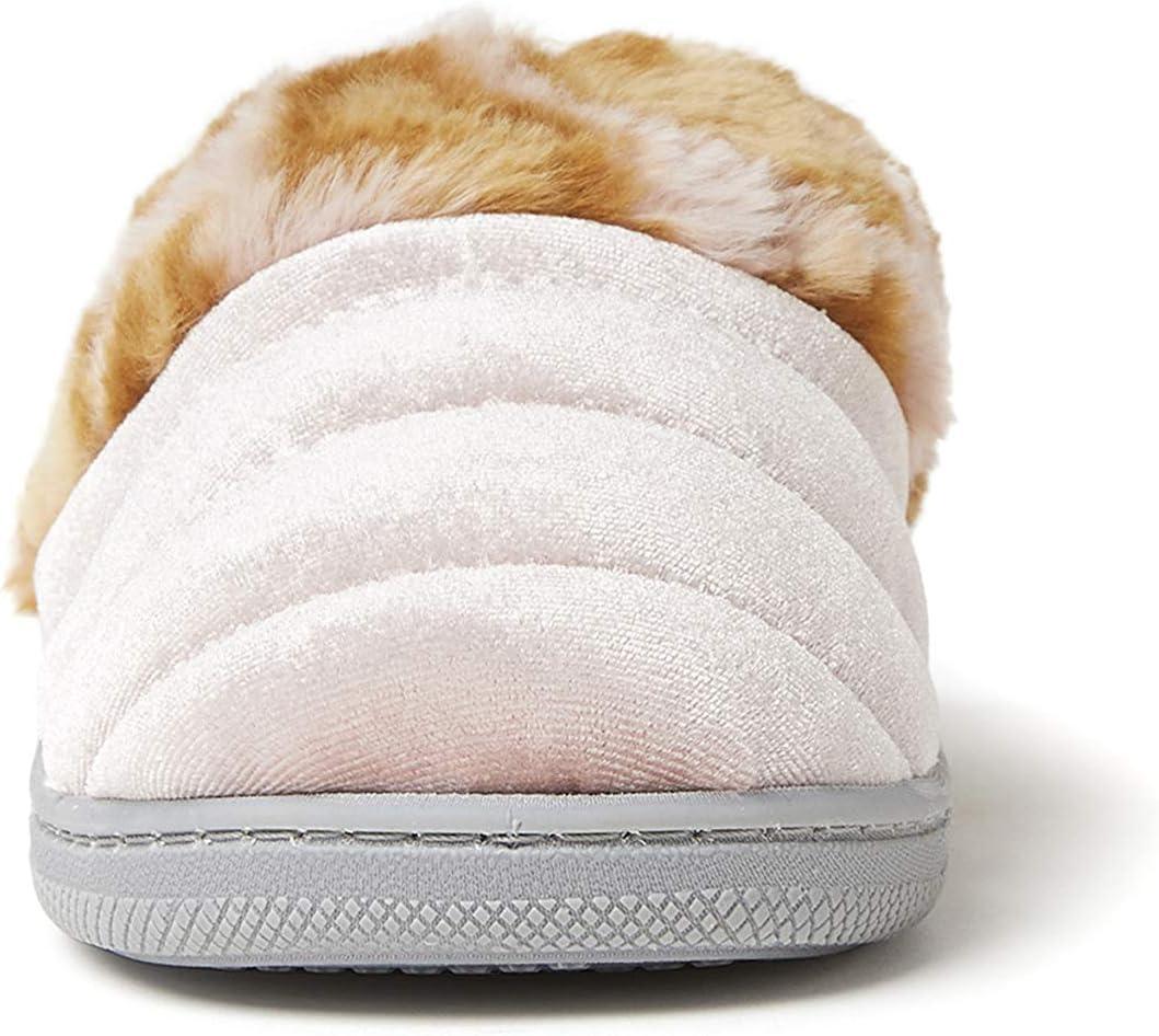 imageDearfoams Kids Evelyn Velour Clog with Leopard Cuff SlipperPale Mauve