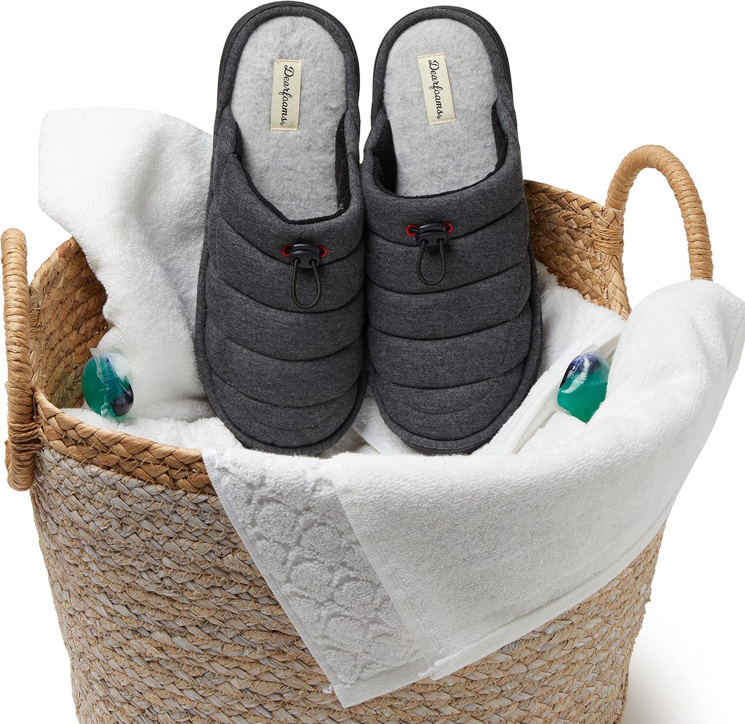 imageDearfoams Mens Austin Quilted Memory Foam Sweatshirt Scuff SlipperBlack