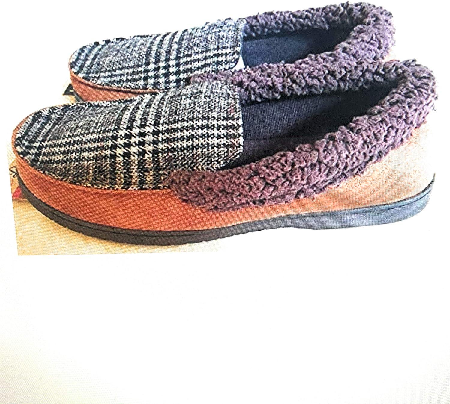 imageDearfoams Mens Microfiber Suede Moc with Memory Foam Moccasin Brown Plaid Large 1112