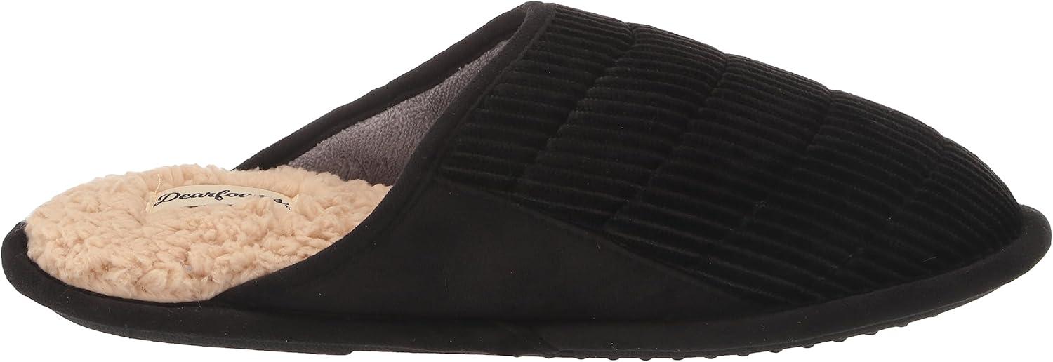 imageDearfoams Mens Rocky Mixed Material IndoorOutdoor Memory Foam Scuff SlipperBlack