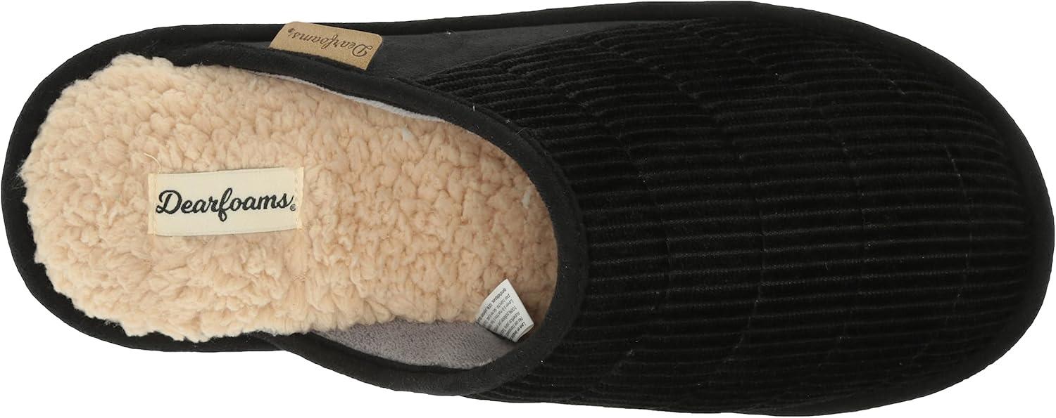 imageDearfoams Mens Rocky Mixed Material IndoorOutdoor Memory Foam Scuff SlipperBlack