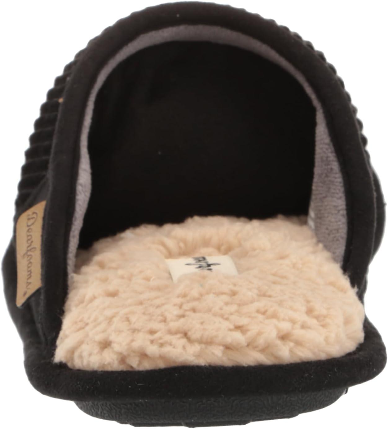imageDearfoams Mens Rocky Mixed Material IndoorOutdoor Memory Foam Scuff SlipperBlack