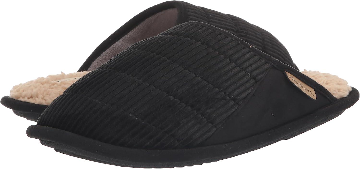 imageDearfoams Mens Rocky Mixed Material IndoorOutdoor Memory Foam Scuff SlipperBlack