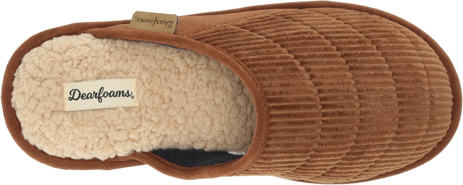 imageDearfoams Mens Rocky Mixed Material IndoorOutdoor Memory Foam Scuff SlipperChestnut