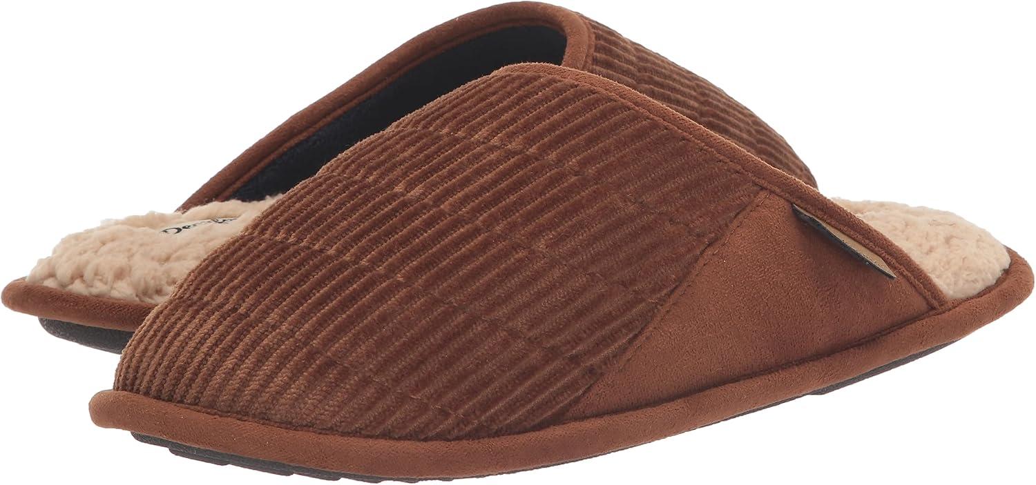 imageDearfoams Mens Rocky Mixed Material IndoorOutdoor Memory Foam Scuff SlipperChestnut