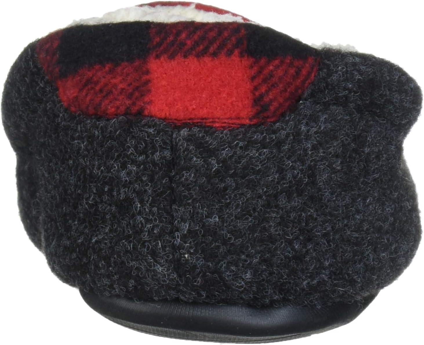 imageDearfoams UnisexBaby Hunter Kids Felted Microwool and Plaid Moccasin Slipper Black 78 Toddler Medium US Toddler