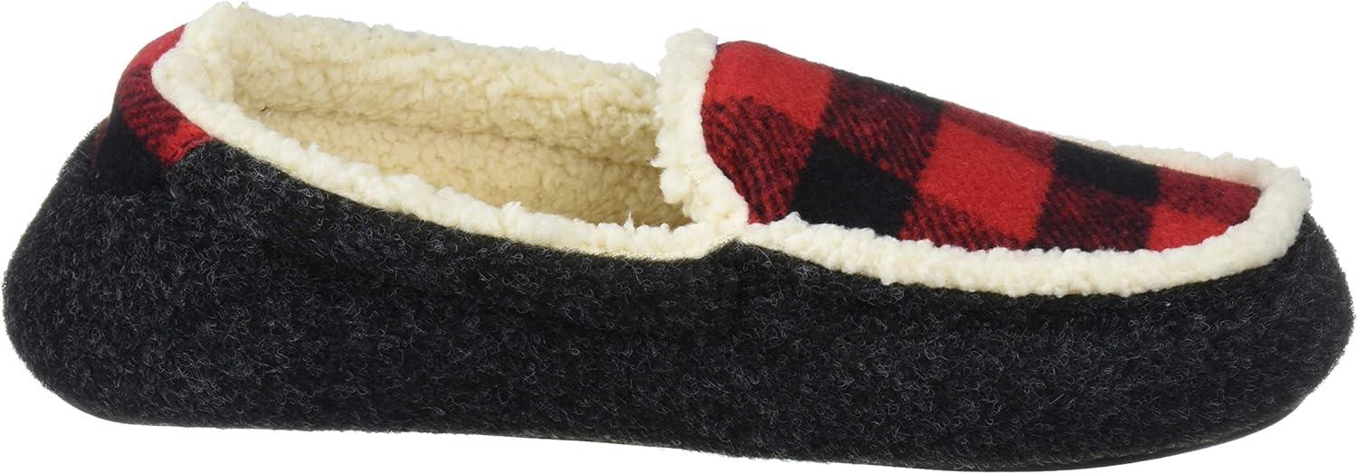 imageDearfoams UnisexBaby Hunter Kids Felted Microwool and Plaid Moccasin Slipper Black 78 Toddler Medium US Toddler