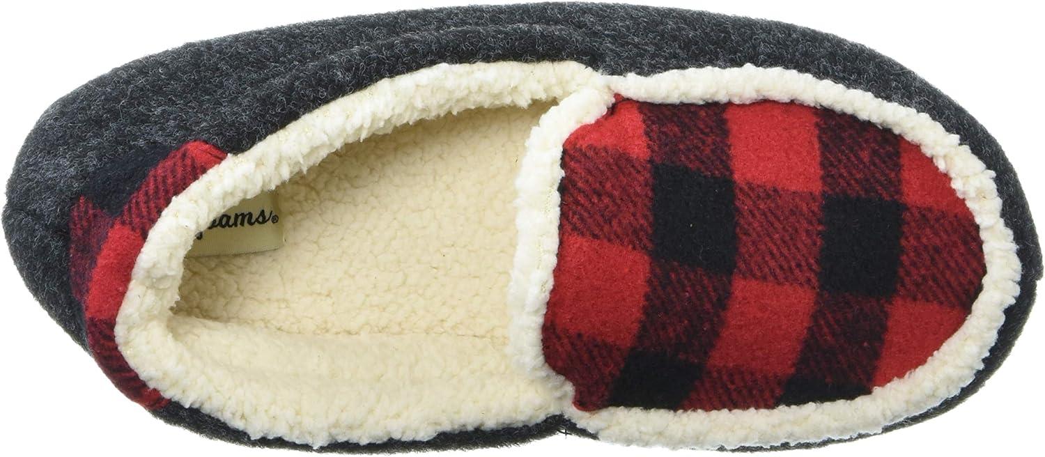 imageDearfoams UnisexBaby Hunter Kids Felted Microwool and Plaid Moccasin Slipper Black 78 Toddler Medium US Toddler