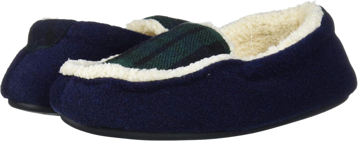 imageDearfoams UnisexBaby Kids Toddlers Felted Microwool and Plaid Moccasin Slipper Navy Blazer 1112 Toddler Medium US Toddler