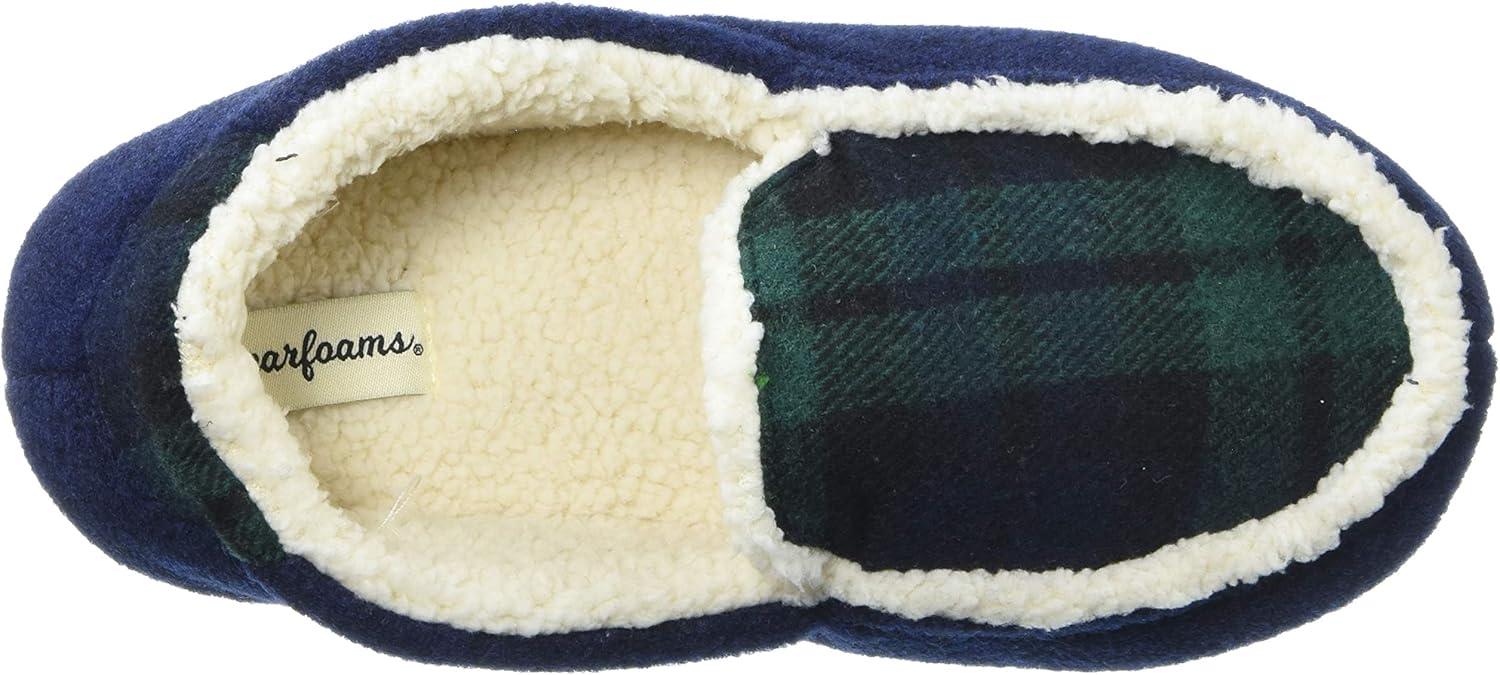imageDearfoams UnisexBaby Kids Toddlers Felted Microwool and Plaid Moccasin Slipper Navy Blazer 1112 Toddler Medium US Toddler