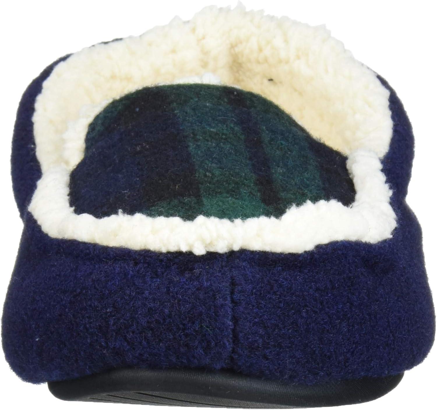 imageDearfoams UnisexBaby Kids Toddlers Felted Microwool and Plaid Moccasin Slipper Navy Blazer 1112 Toddler Medium US Toddler