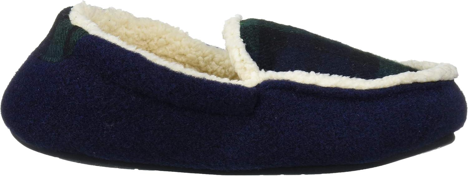 imageDearfoams UnisexBaby Kids Toddlers Felted Microwool and Plaid Moccasin Slipper Navy Blazer 1112 Toddler Medium US Toddler