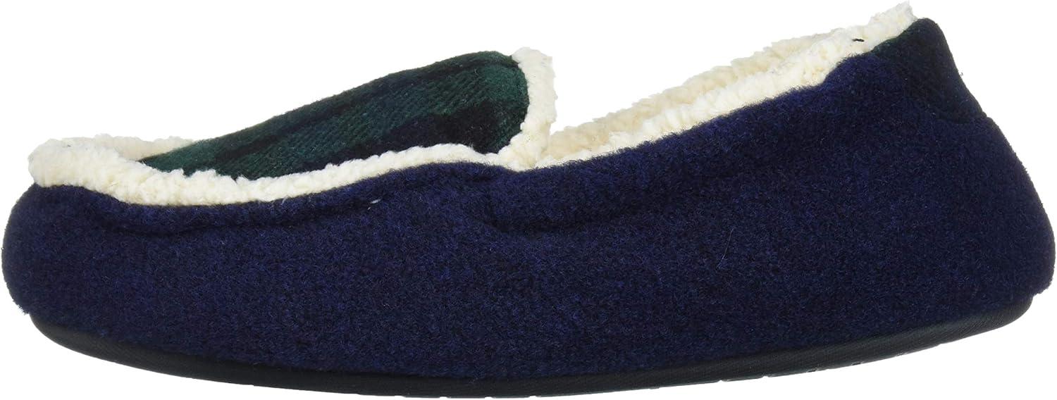 imageDearfoams UnisexBaby Kids Toddlers Felted Microwool and Plaid Moccasin Slipper Navy Blazer 1112 Toddler Medium US Toddler