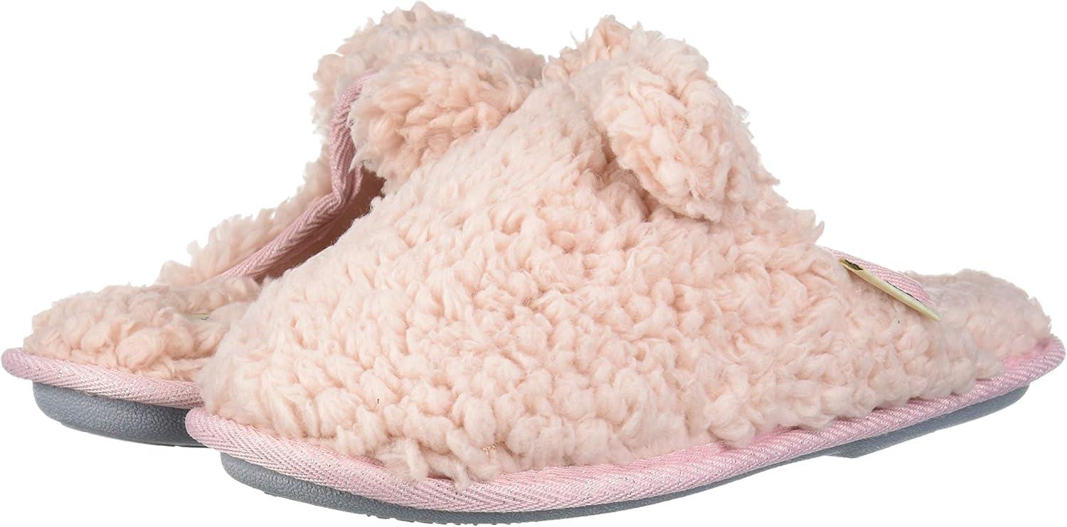 imageDearfoams UnisexChild Kids Toddlers faux sherpa Scuff with Ears SlipperDusty Pink
