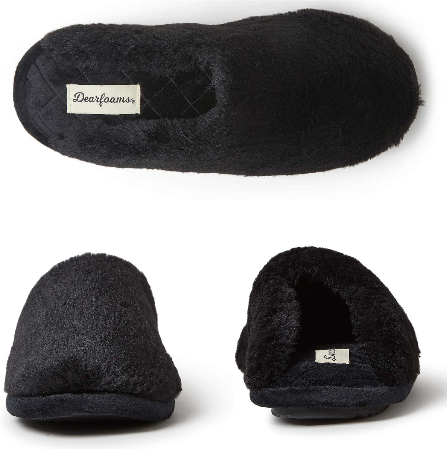 imageDearfoams Womens Bailey Plush Furry Scuff SlipperBlack