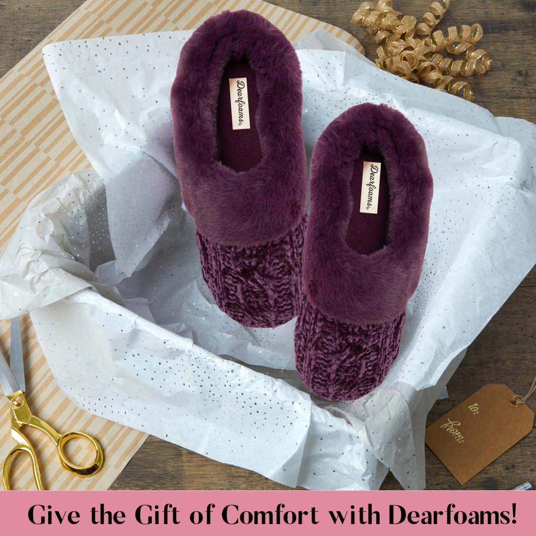 imageDearfoams Womens Claire Textured Knit Clog SlipperAubergine