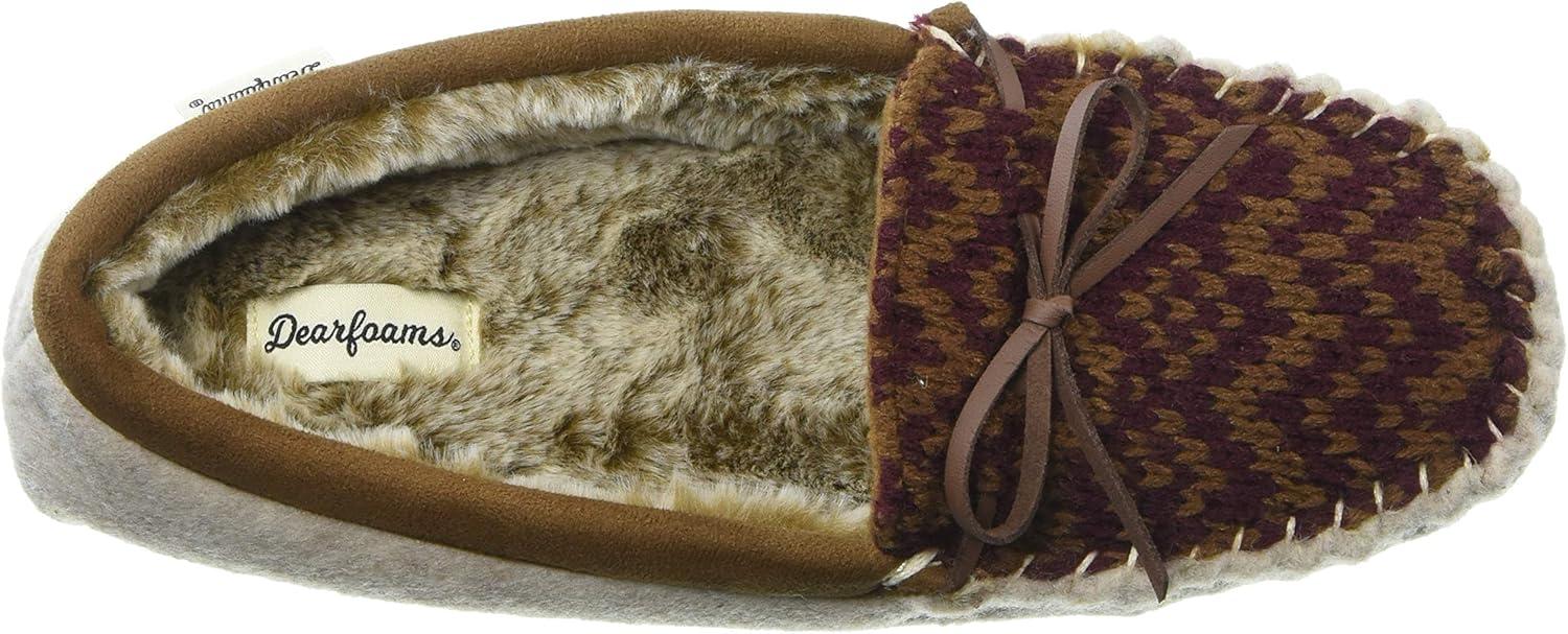 imageDearfoams Womens Felted Microwool and Fairisle Knit Moccasin SlipperOatmeal Heather