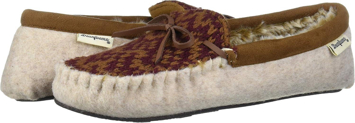imageDearfoams Womens Felted Microwool and Fairisle Knit Moccasin SlipperOatmeal Heather