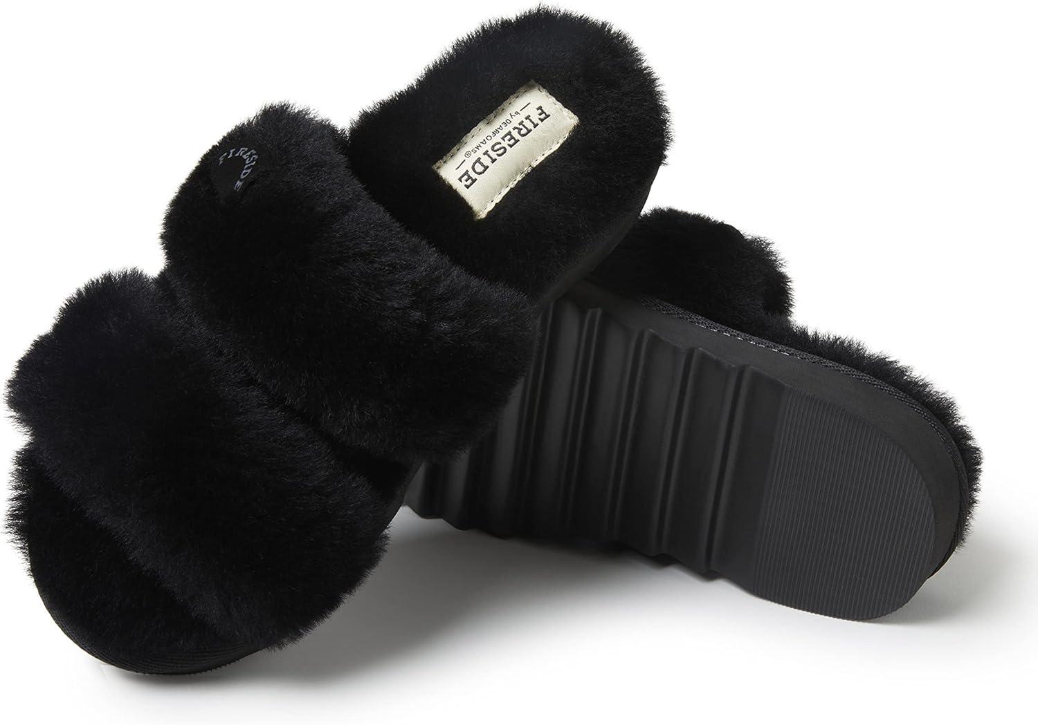 imageDearfoams Womens Fireside Benalla All Over Shearling Double Band Easy OnOff Slide SlipperBlack
