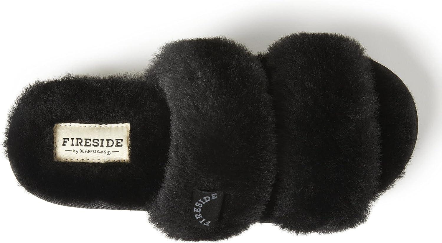 imageDearfoams Womens Fireside Benalla All Over Shearling Double Band Easy OnOff Slide SlipperBlack