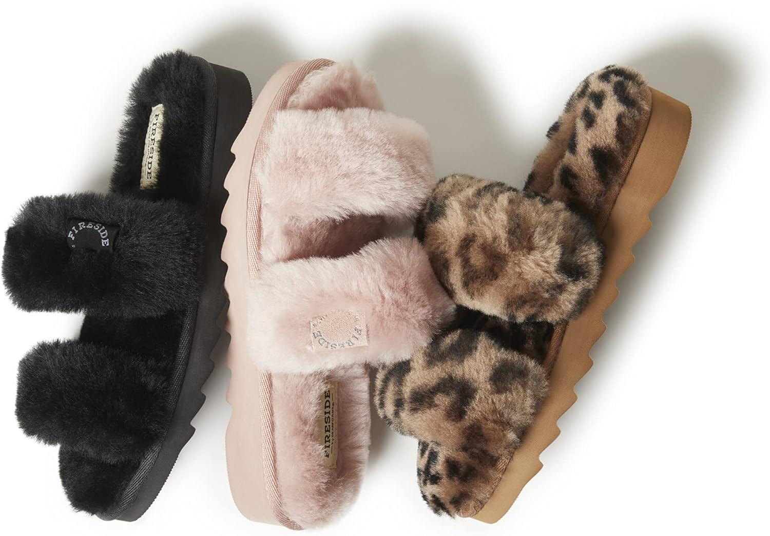 imageDearfoams Womens Fireside Benalla All Over Shearling Double Band Easy OnOff Slide SlipperDusty Pink