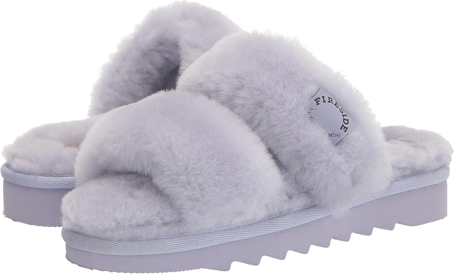 imageDearfoams Womens Fireside Benalla All Over Shearling Double Band Easy OnOff Slide SlipperEventide