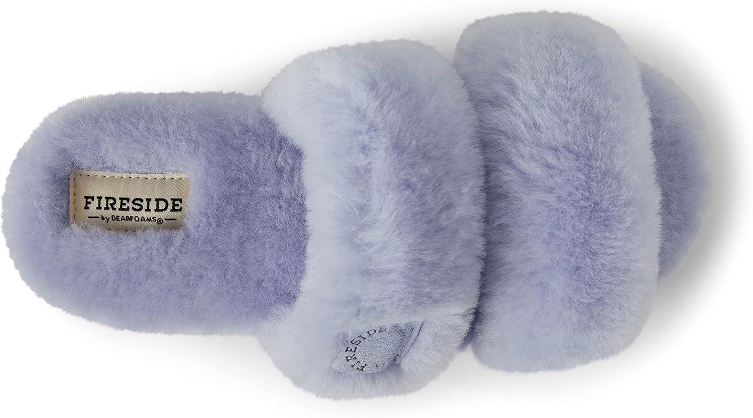 imageDearfoams Womens Fireside Benalla All Over Shearling Double Band Easy OnOff Slide SlipperEventide