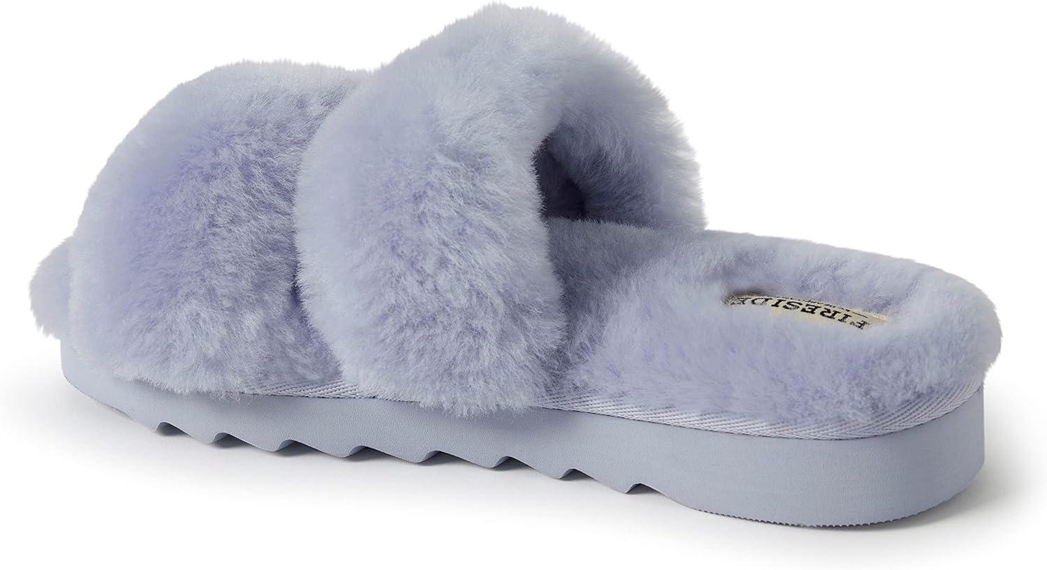 imageDearfoams Womens Fireside Benalla All Over Shearling Double Band Easy OnOff Slide SlipperEventide