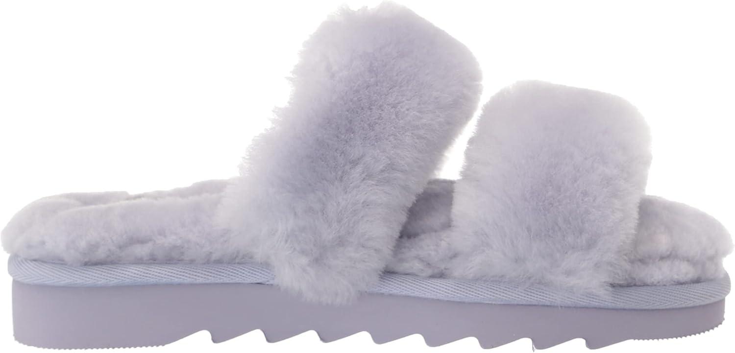 imageDearfoams Womens Fireside Benalla All Over Shearling Double Band Easy OnOff Slide SlipperEventide