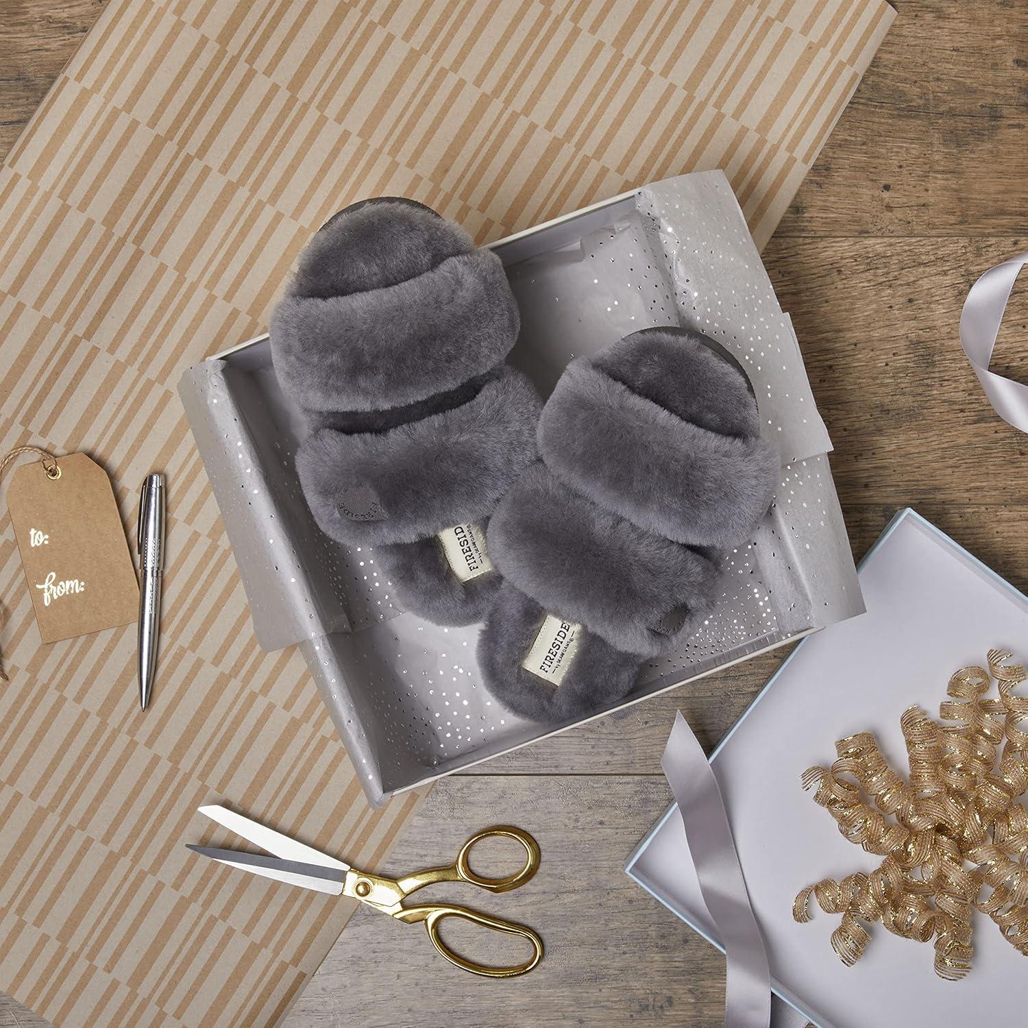 imageDearfoams Womens Fireside Benalla All Over Shearling Double Band Easy OnOff Slide SlipperGrey