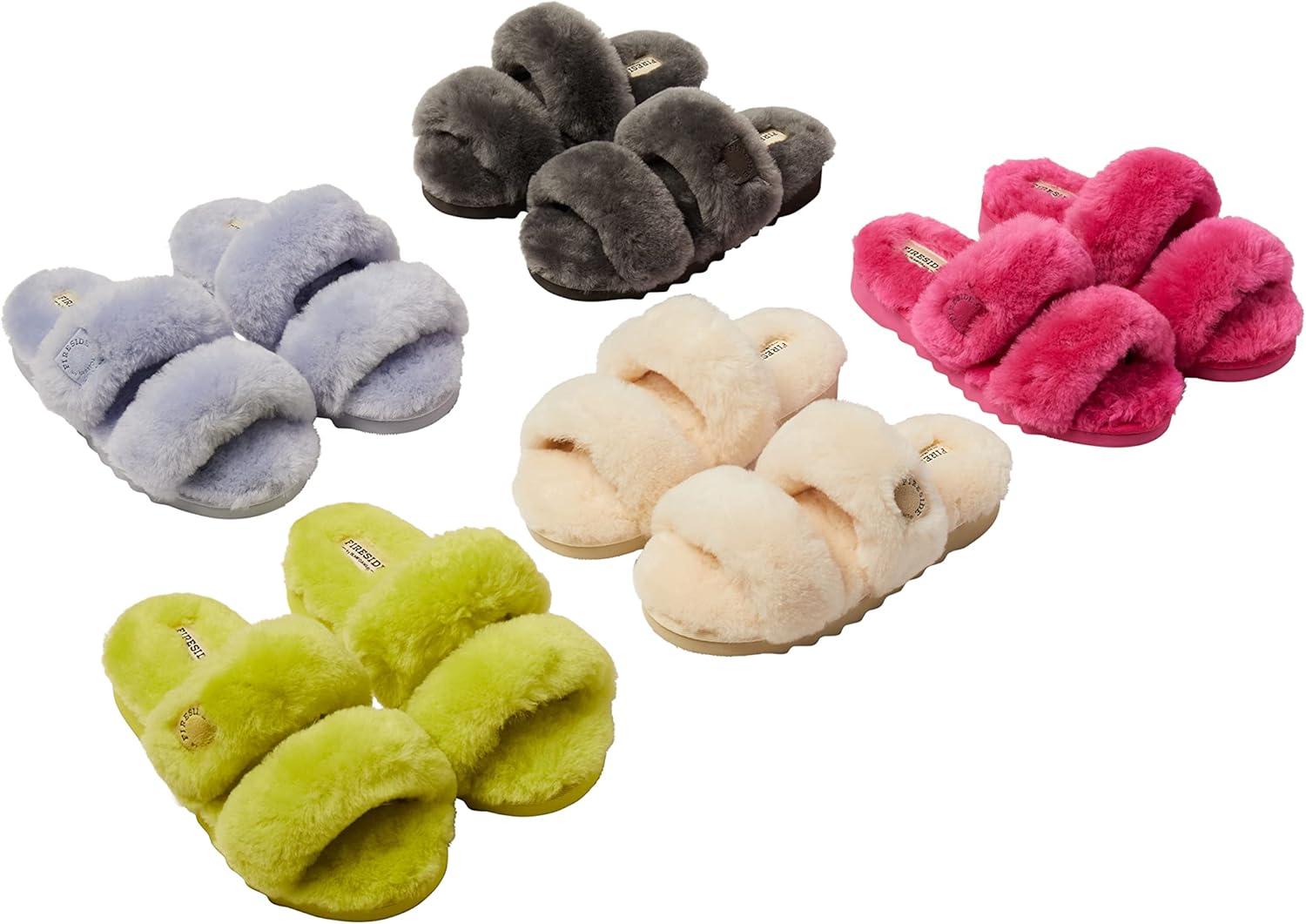 imageDearfoams Womens Fireside Benalla All Over Shearling Double Band Easy OnOff Slide SlipperGrey