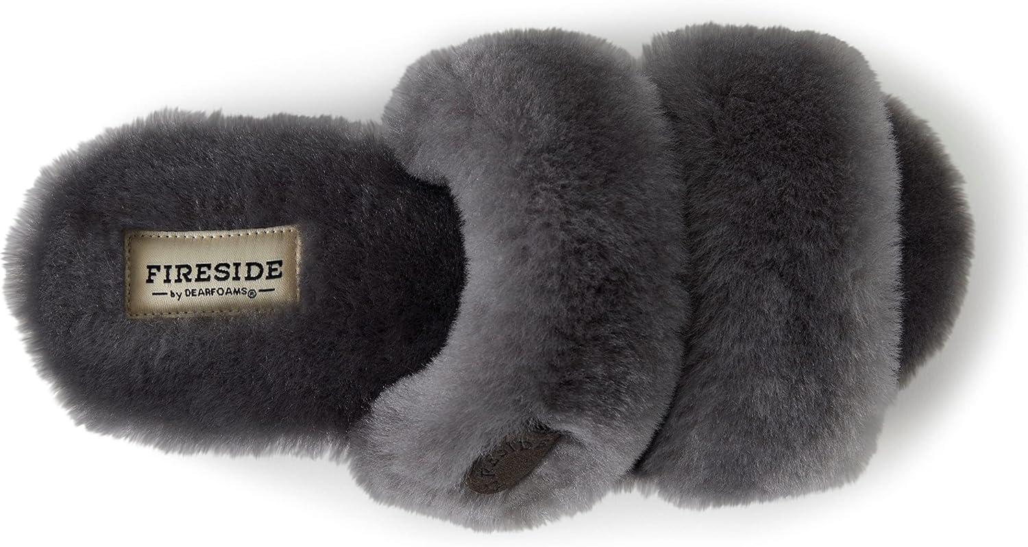 imageDearfoams Womens Fireside Benalla All Over Shearling Double Band Easy OnOff Slide SlipperGrey
