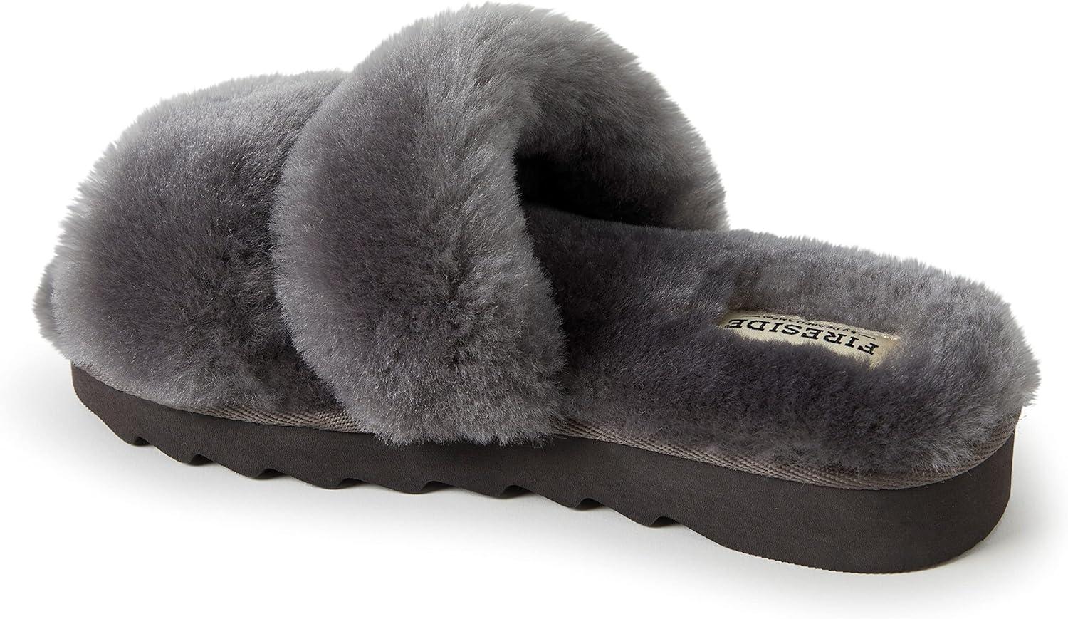 imageDearfoams Womens Fireside Benalla All Over Shearling Double Band Easy OnOff Slide SlipperGrey