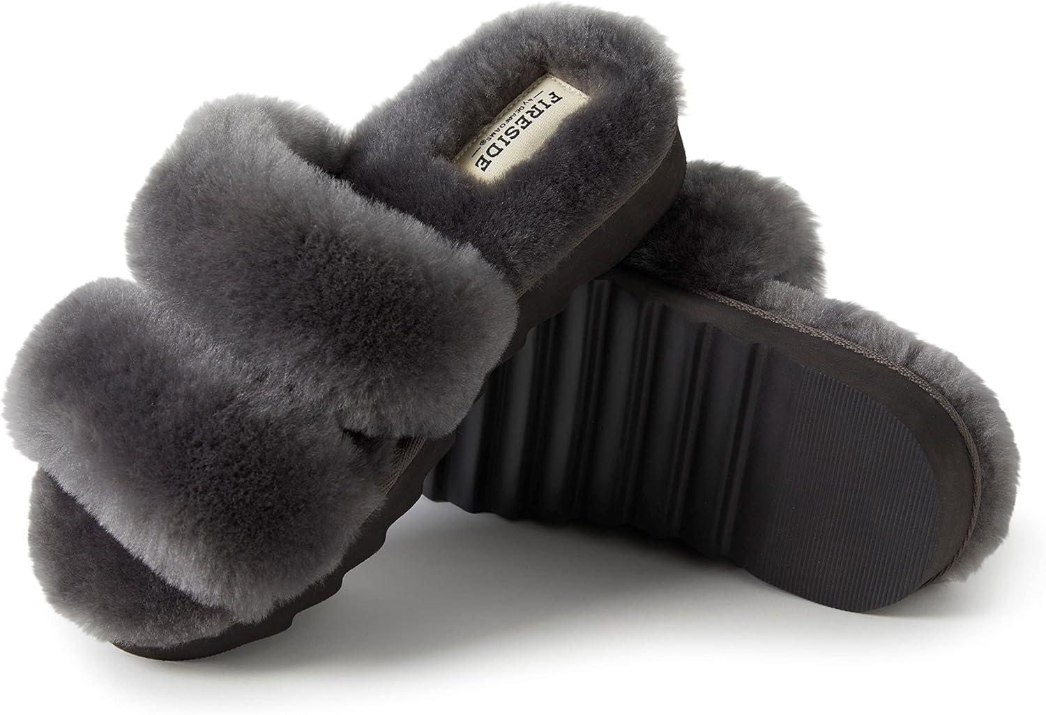 imageDearfoams Womens Fireside Benalla All Over Shearling Double Band Easy OnOff Slide SlipperGrey